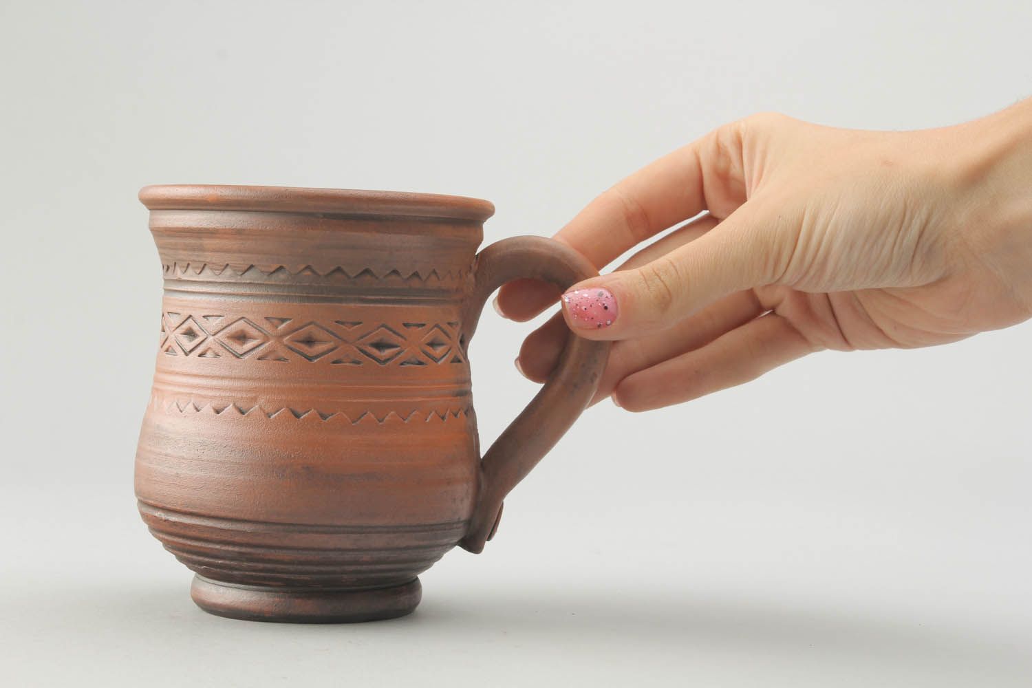 8 oz clay not a glazed cup for coffee drinking with rustic pattern and handle photo 2