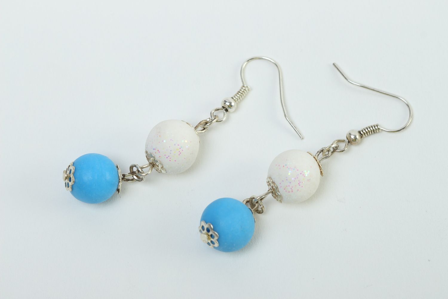 Plastic earrings handmade polymer clay earrings with beads stylish jewelry photo 2