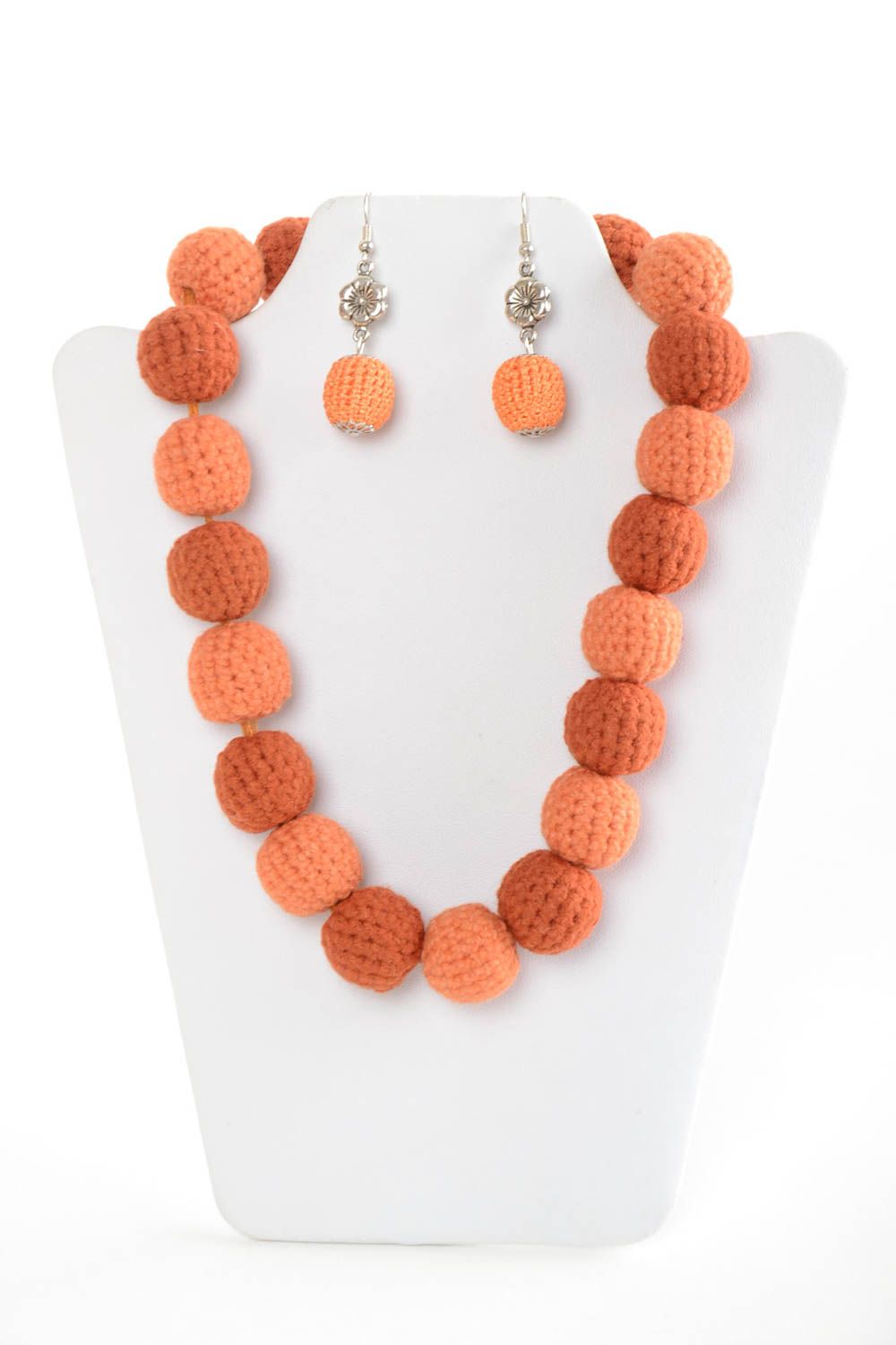 Women's handmade crochet ball jewelry set designer earrings and necklace 2 items photo 2