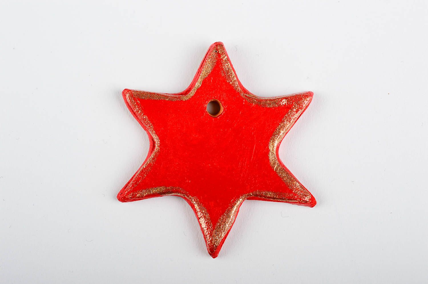 Игрушка на елку хэнд мэйд декор для дома глиняная игрушка в виде красной звезды фото 3