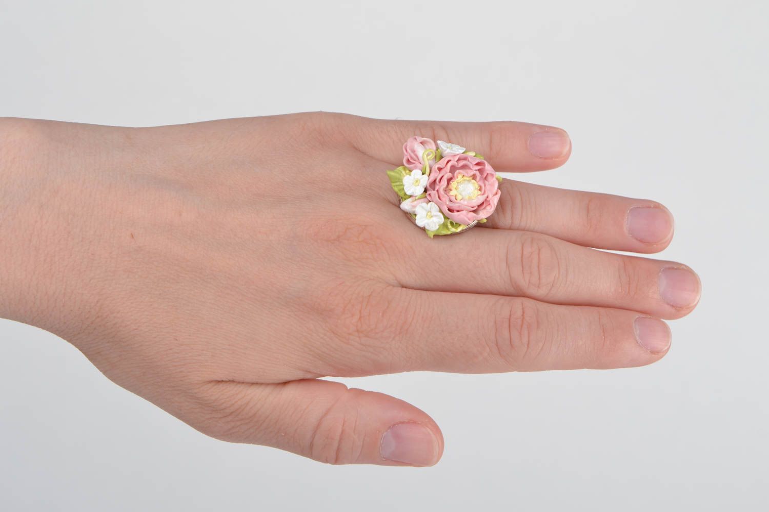 Beautiful handmade designer polymer clay flower ring women's jewelry photo 2