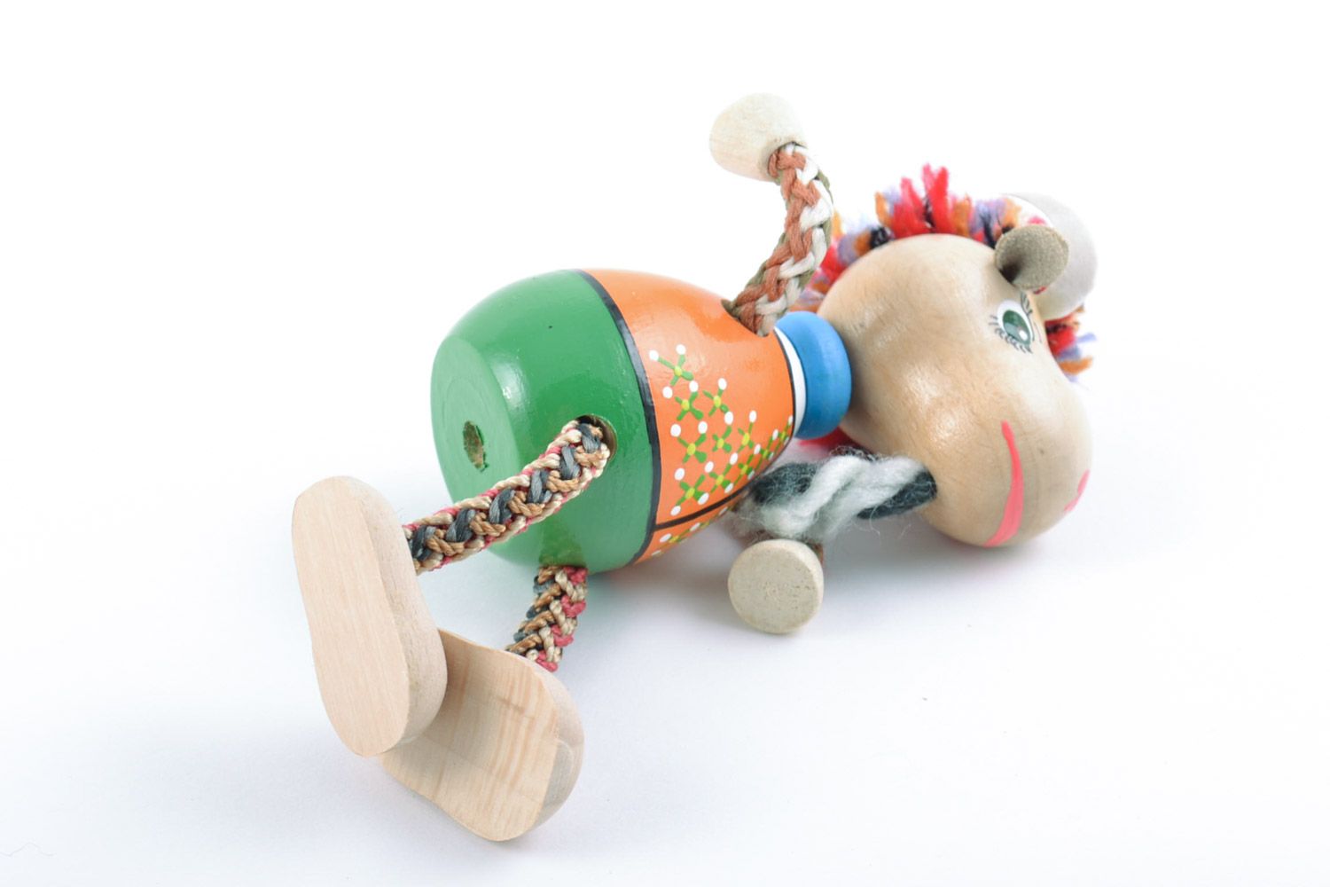 Funny bright wooden eco toy goat painted with eco dyes handmade for children photo 5