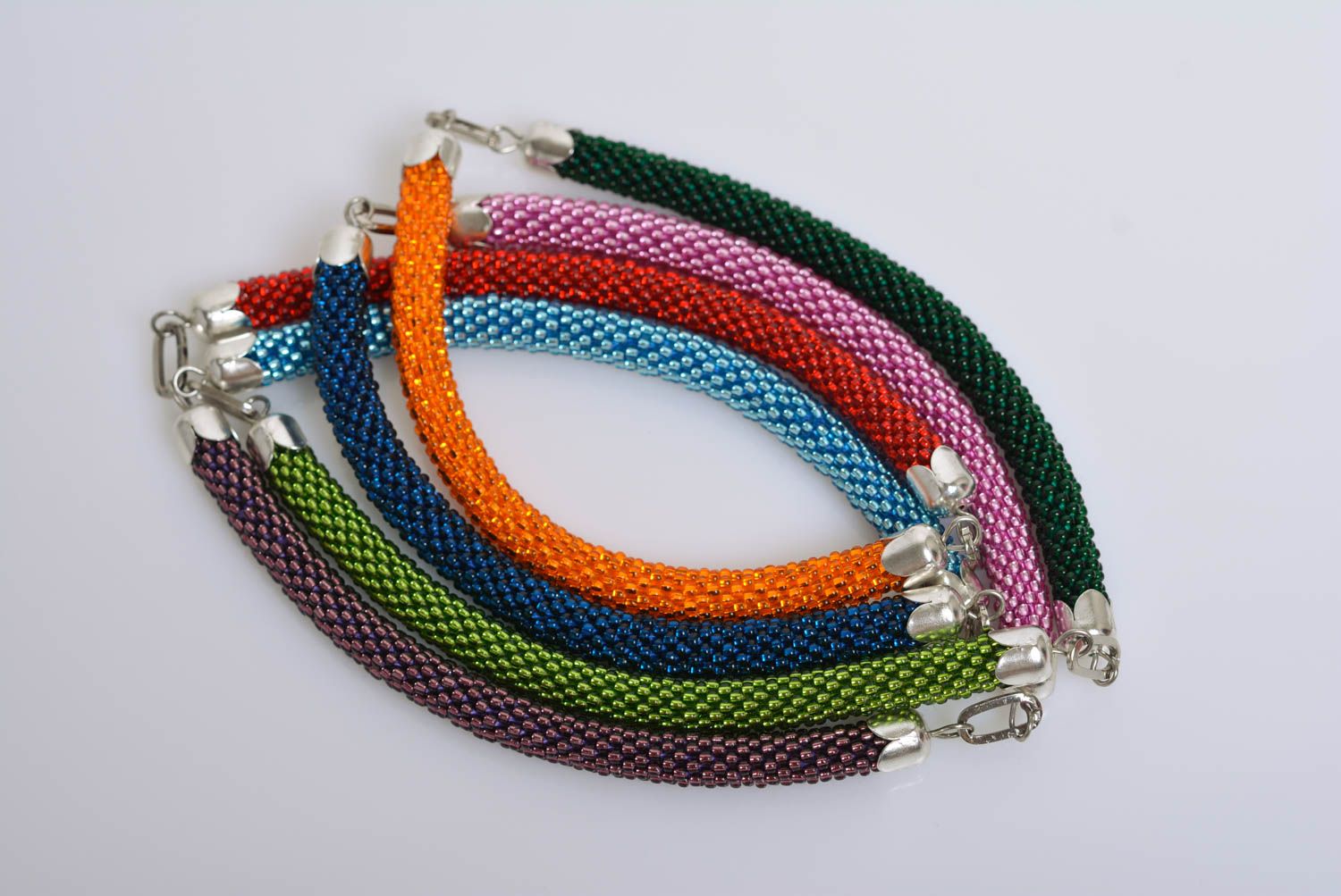 Handmade designer long bead woven cord necklace with bright colorful elements photo 4