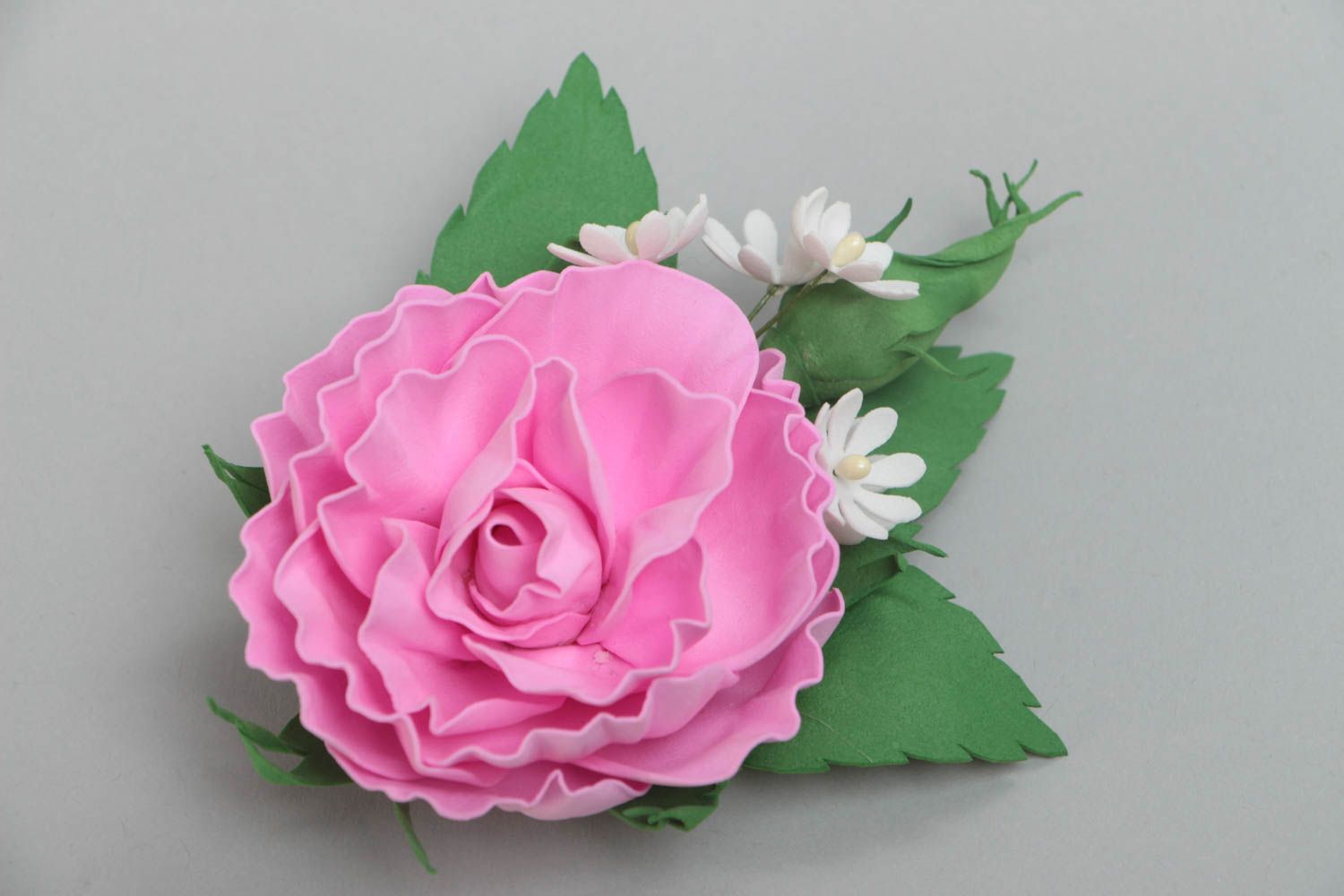 Брошь-заколка из фоамирана ручной работы авторская красивая Роза и ромашки фото 2