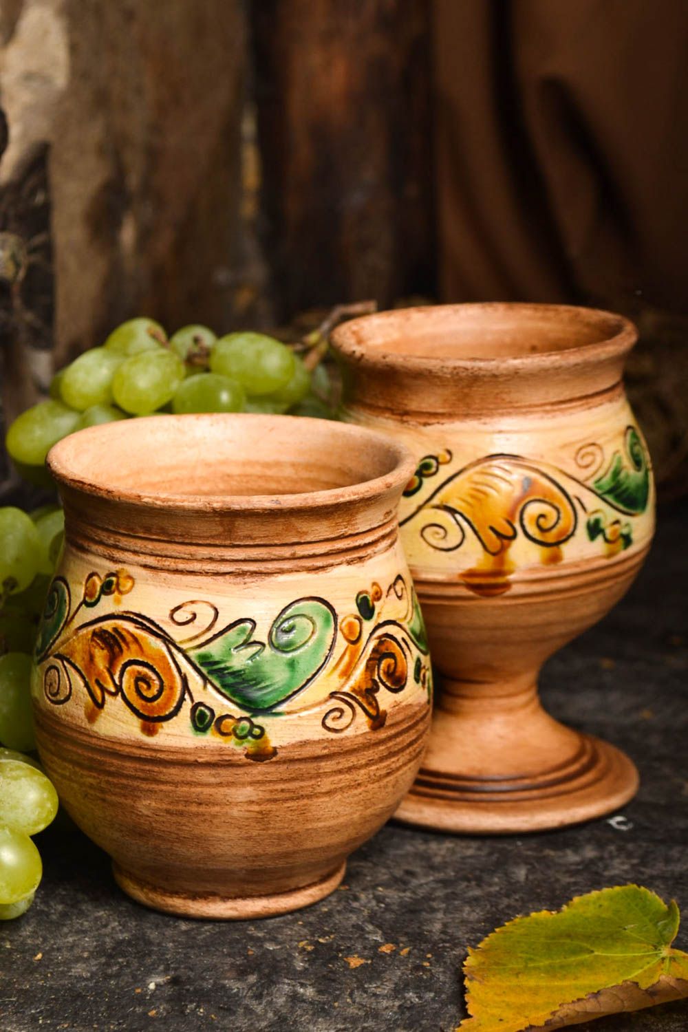 Becher aus Ton handmade Keramik Geschirr Set Küchen Deko mit Bemalung originell foto 1