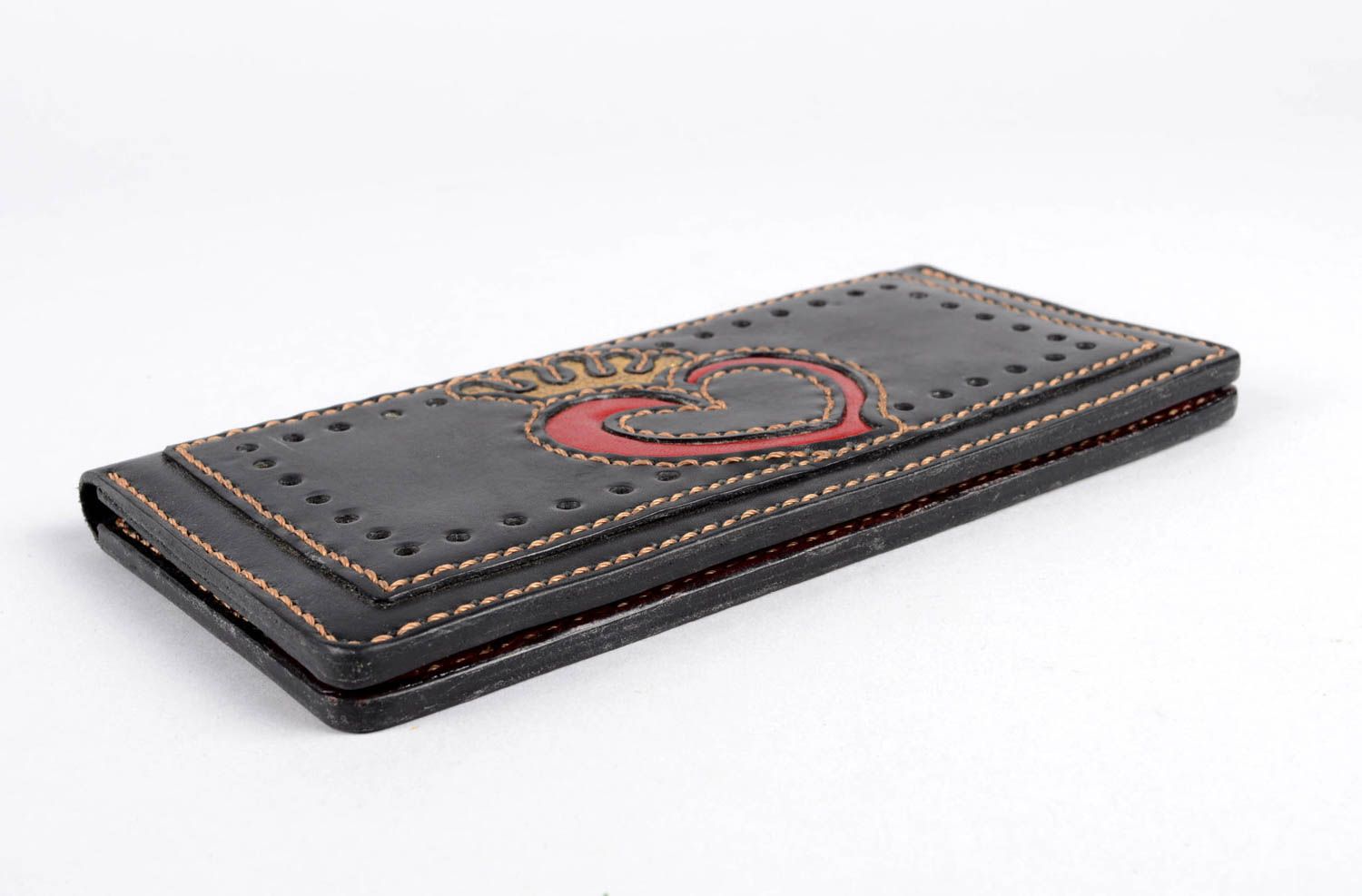 Handmade Frauen Geldbörse Portemonnaie aus Leder großer Geldbeutel schwarz foto 4