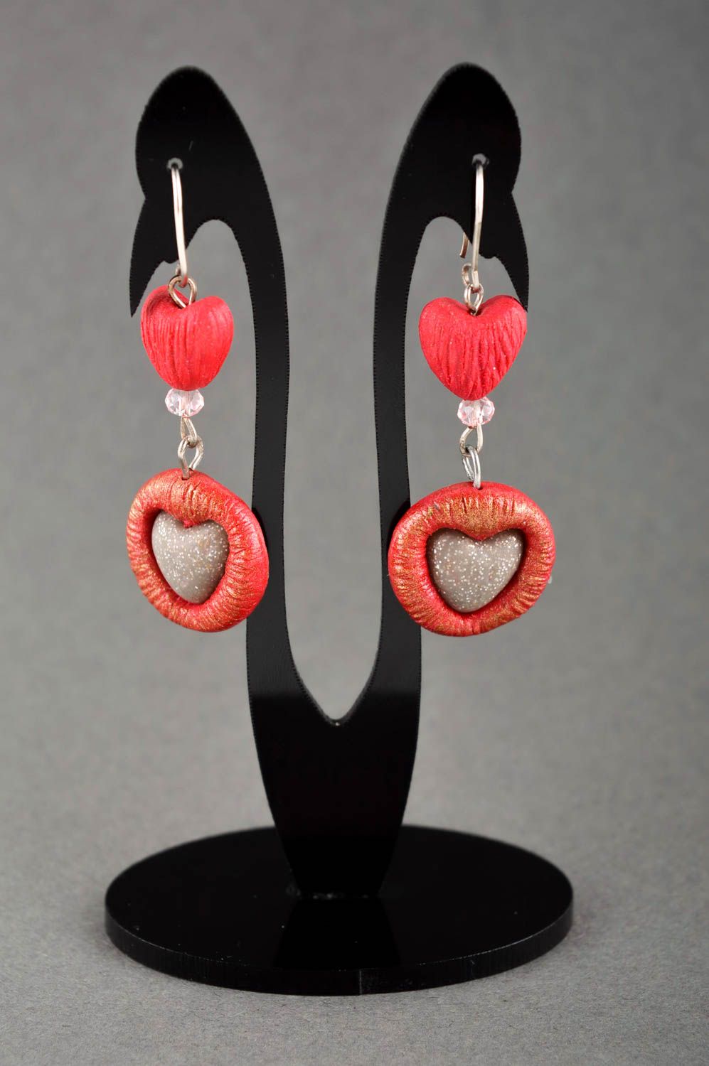 Handmade Modeschmuck Ohrringe Polymer Schmuck Accessoire für Frauen rote Herzen foto 1