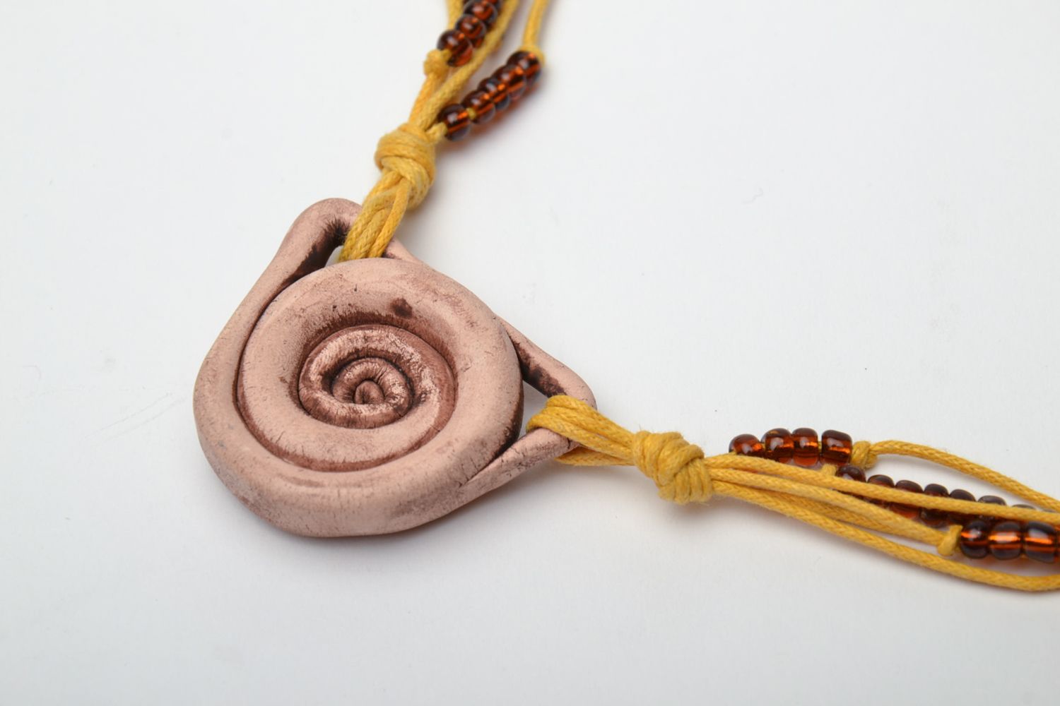 Handmade ceramic neck pendant with beads photo 3