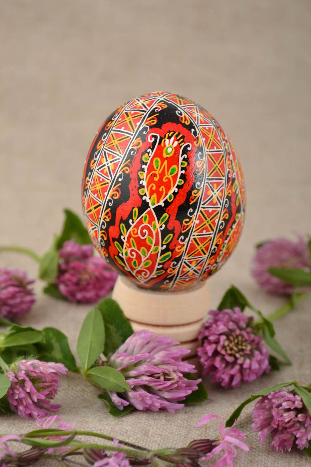 Red and black beautiful handmade painted Easter egg for home decor photo 1