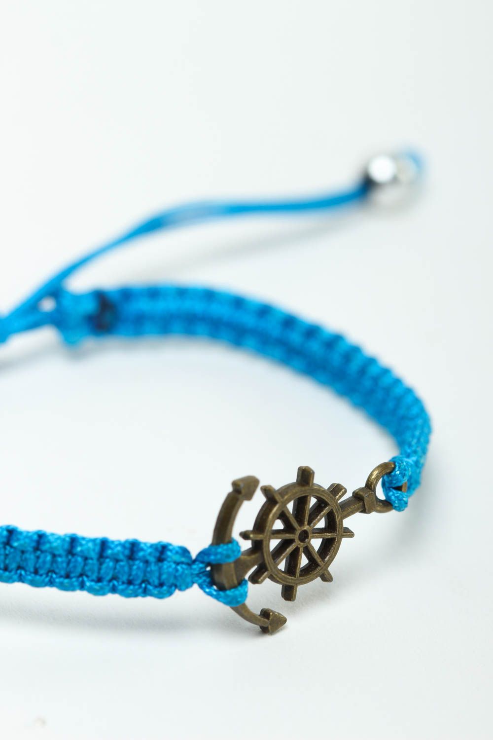 Bracelet textile Bijou fait main bleu marin design Accessoire femme original photo 3