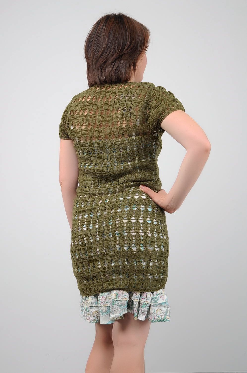 Crocheted tunic of olive color photo 2