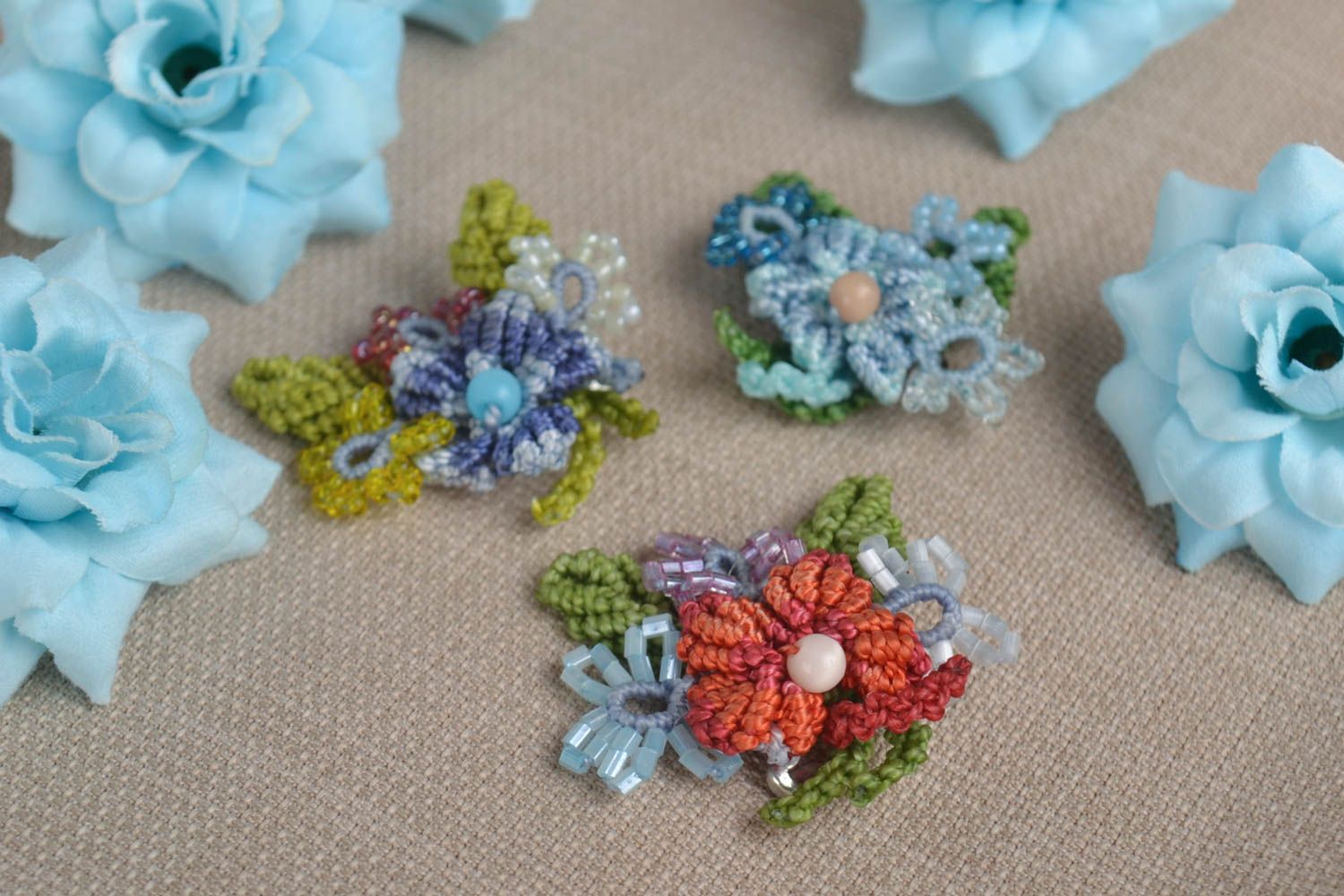 Handmade Blumen Broschen Geschenk für Frauen Designer Schmuck bunt Set 3 Stück foto 1