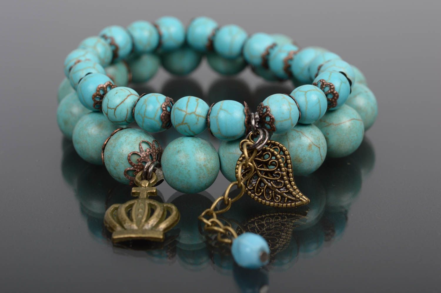 Handmade bracelet with natural stones turquoise bracelet cute 2 bracelets photo 1