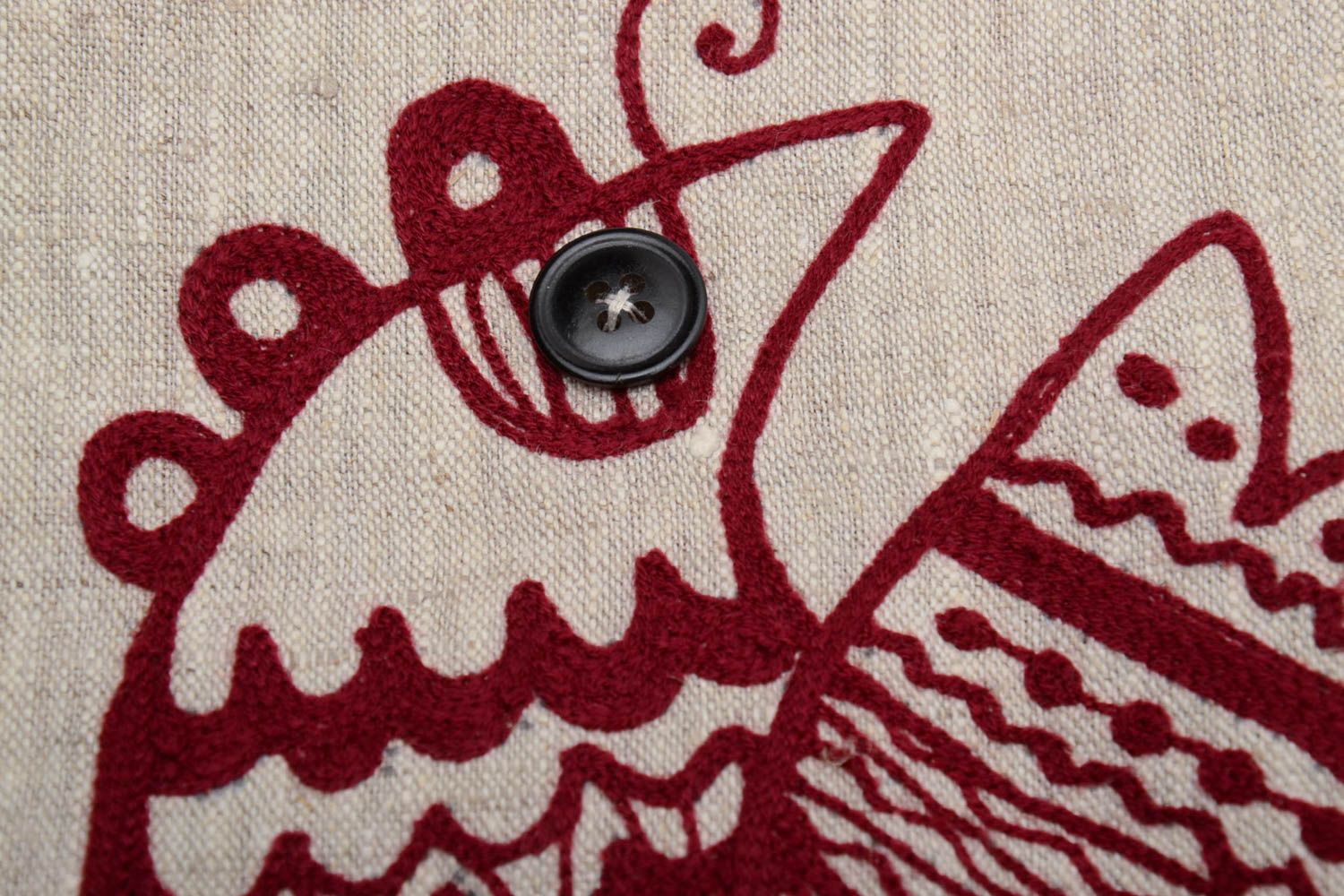 Bolso de tela de lino con pájaro bordado foto 4