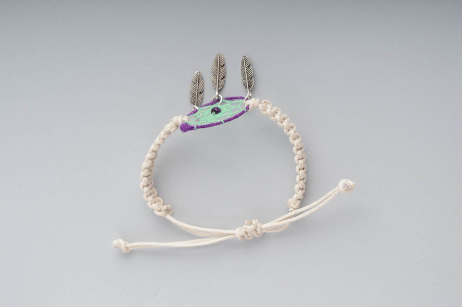 Handmade cute talisman bracelet made using macrame technique Dreamcatcher photo 5