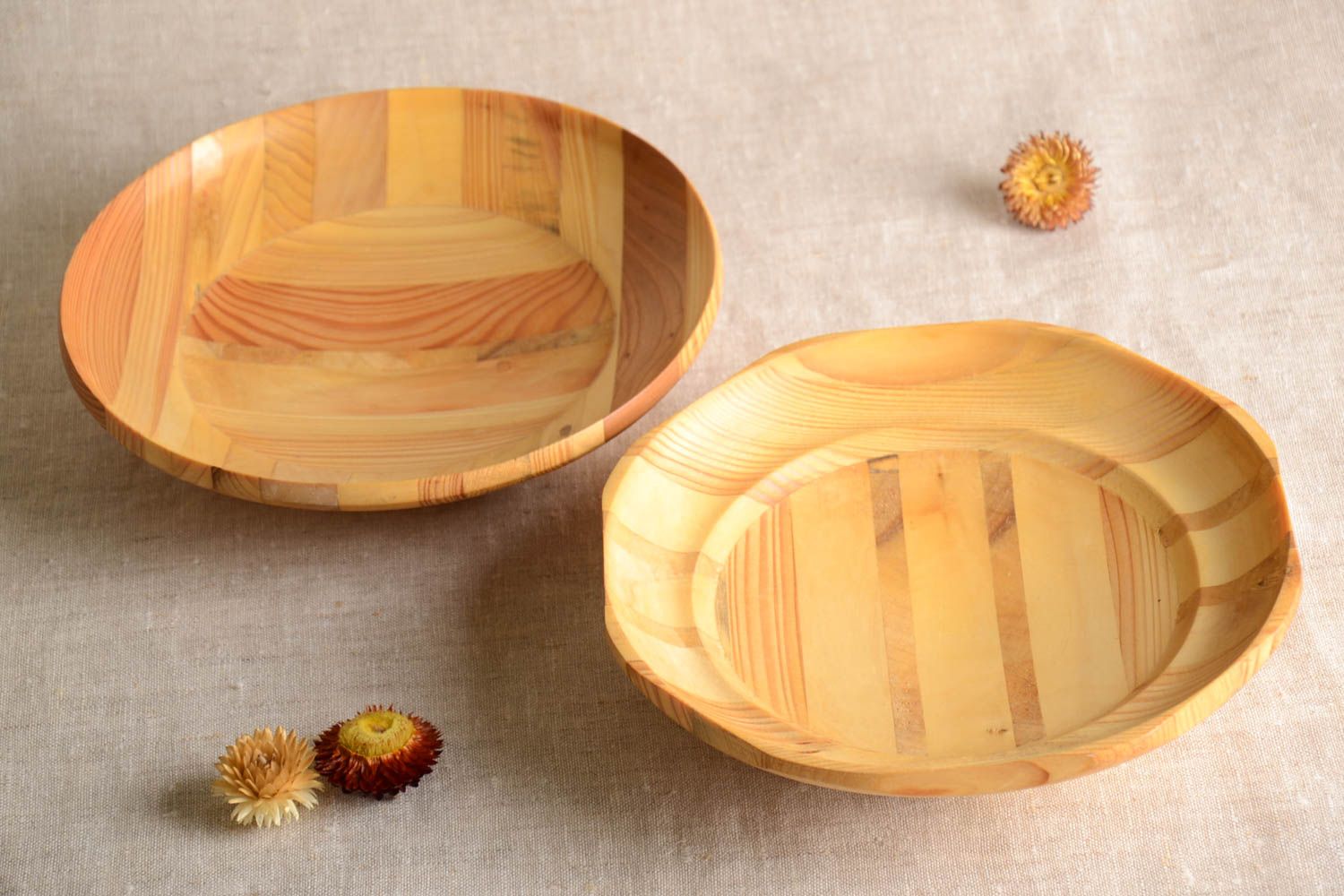 Handmade Teller Set Geschirr aus Holz Holzteller rund 2 Stück Geschenk Idee foto 1