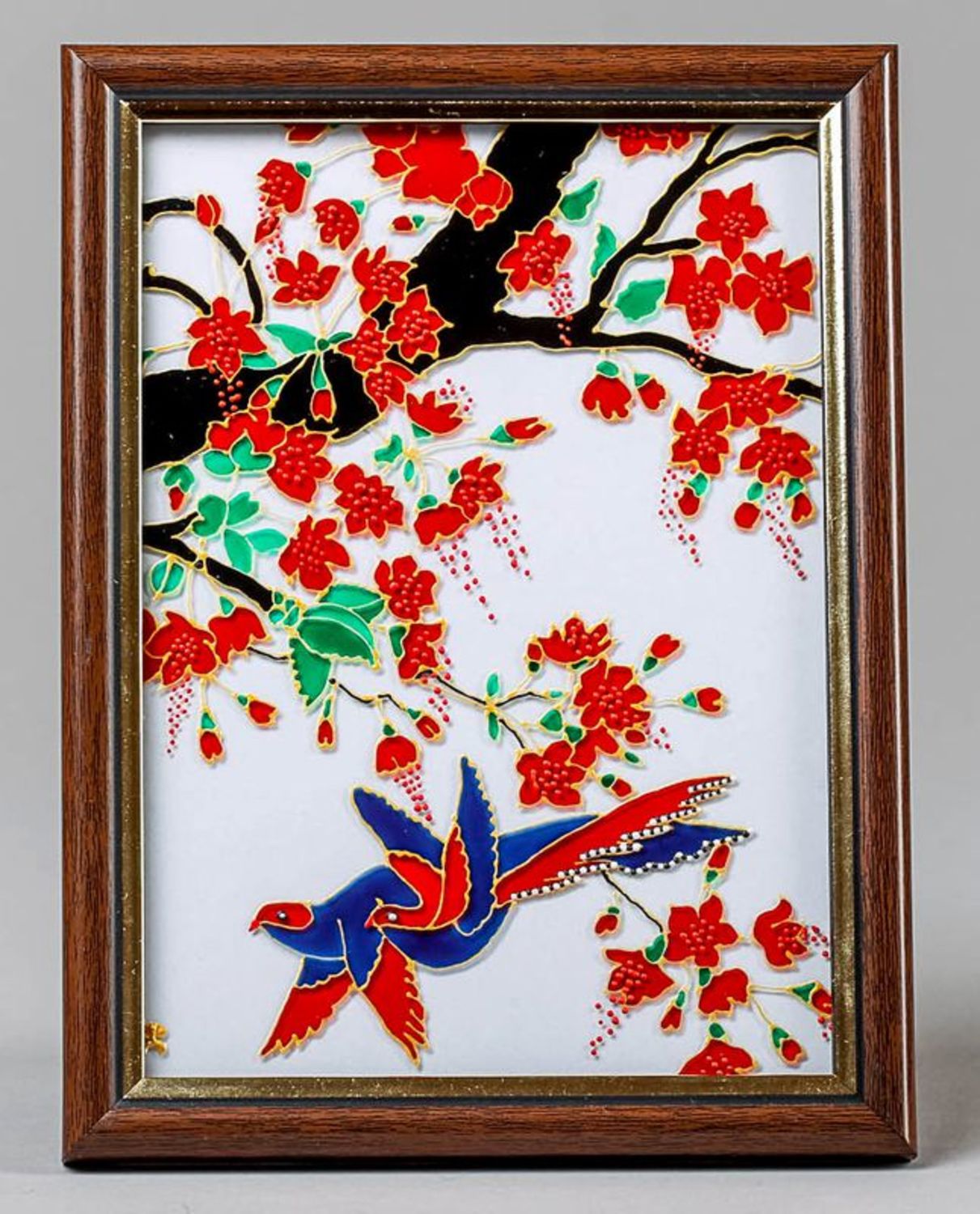 Pintura em vidro em uma moldura de madeira Pássaro da felicidade foto 3