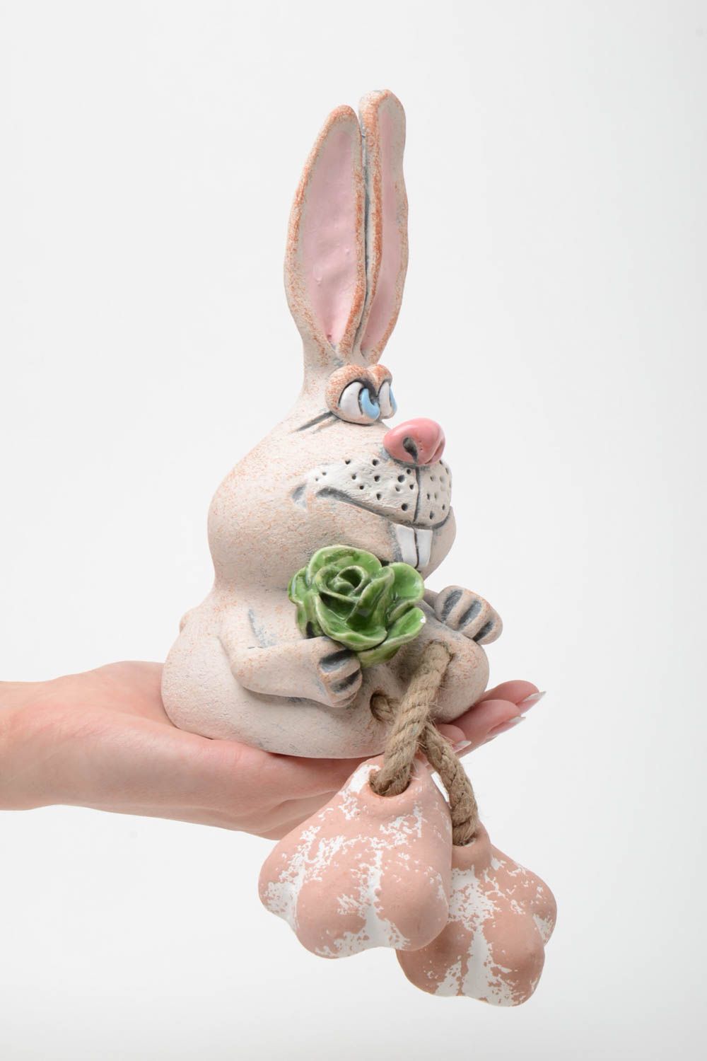 Beautiful handmade ceramic money box in the form of small gray bunny figurine photo 5