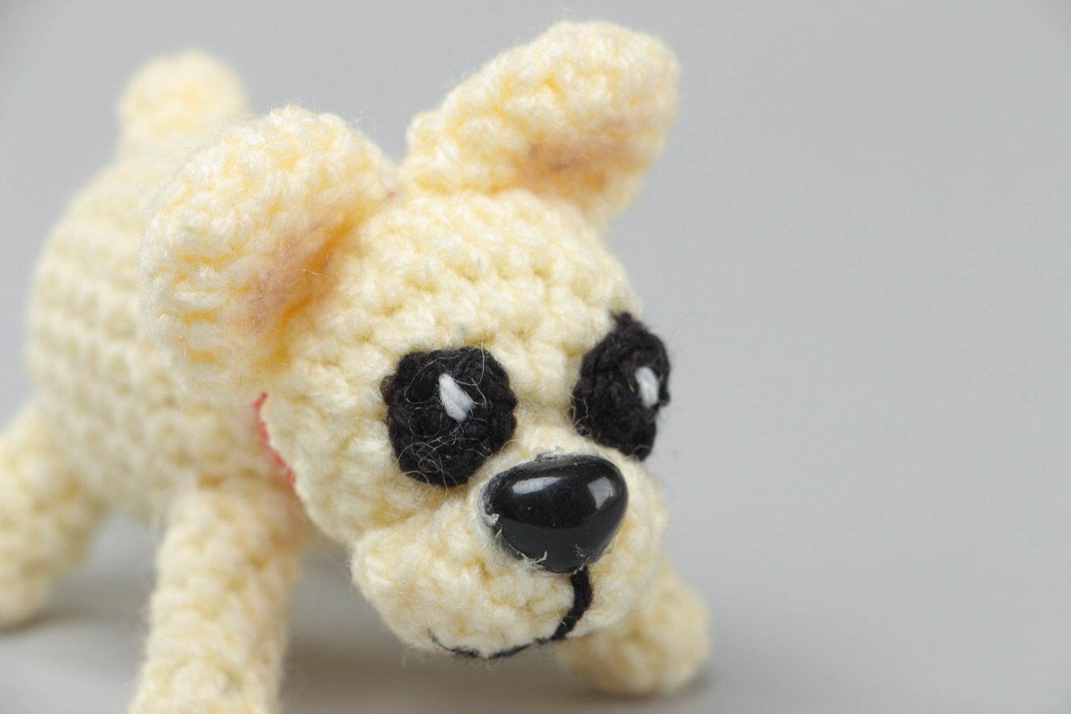 Light small handmade crochet soft toy bulldog made of acrylic threads photo 4