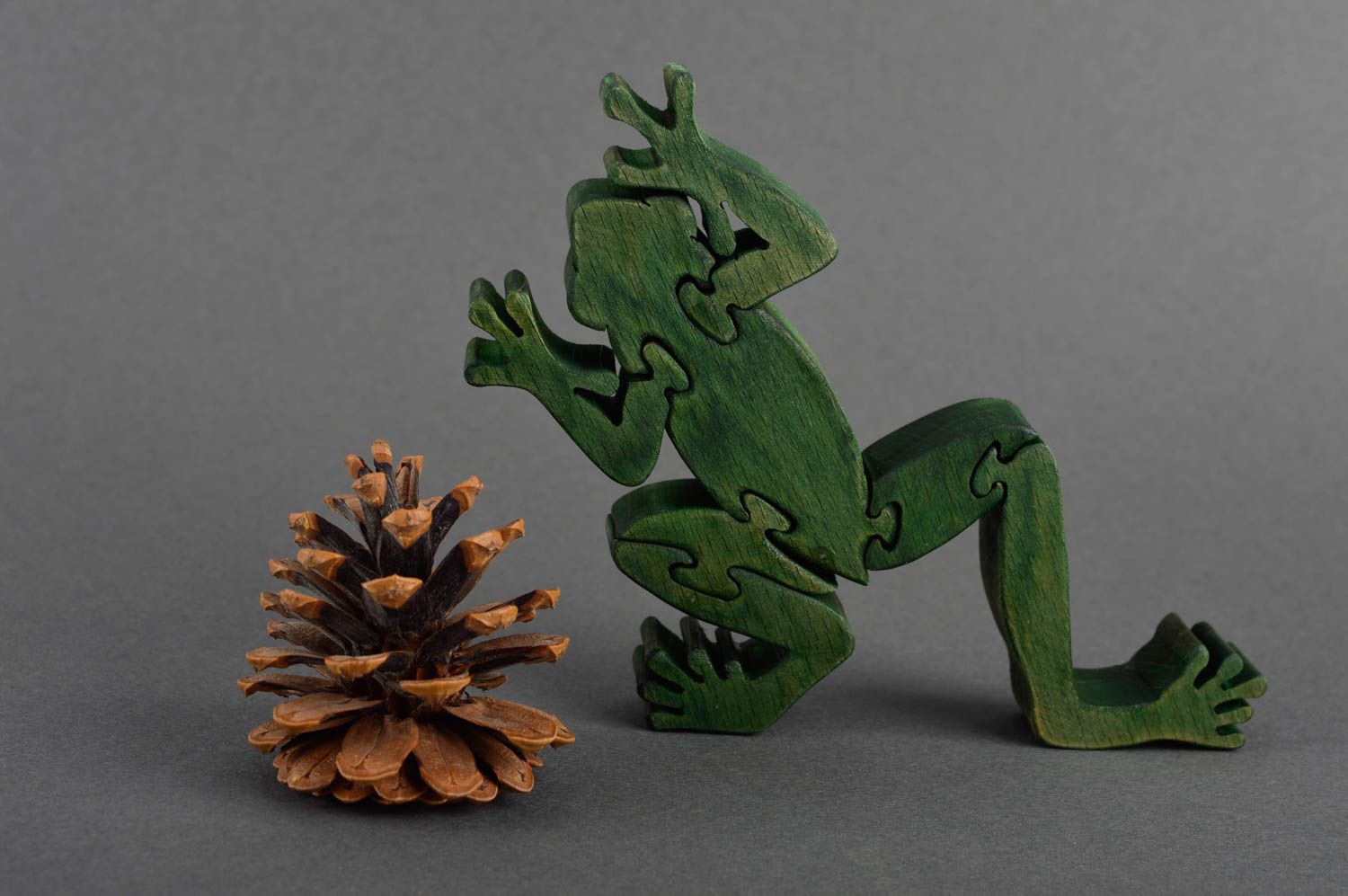 Puzzle 3D en bois fait main Jouet d'éveil écolo grenouille Cadeau bébé photo 1