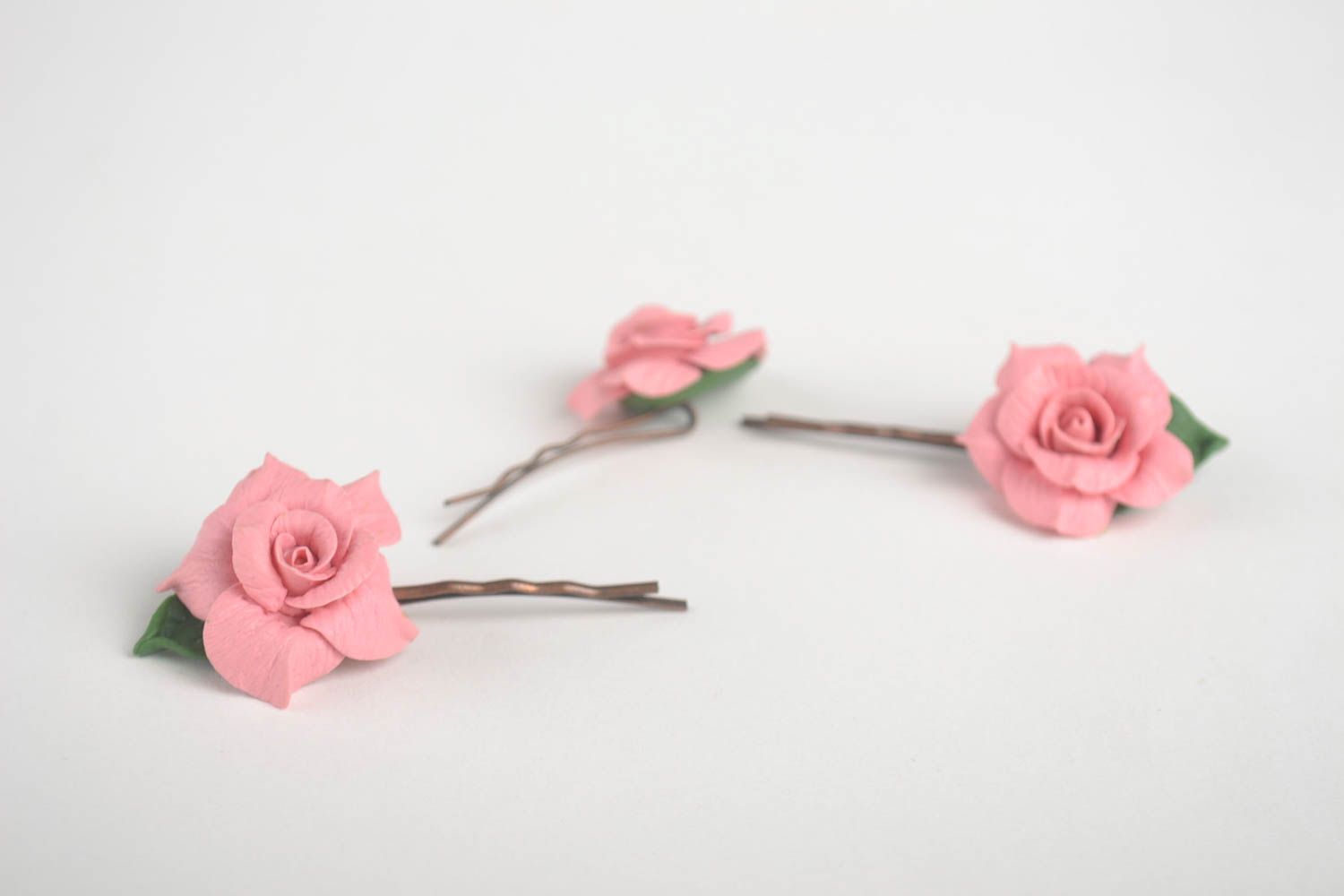 Blume Haarspangen handgemachter Schmuck Accessoires für Haare rosa Rosen Set 3 foto 4