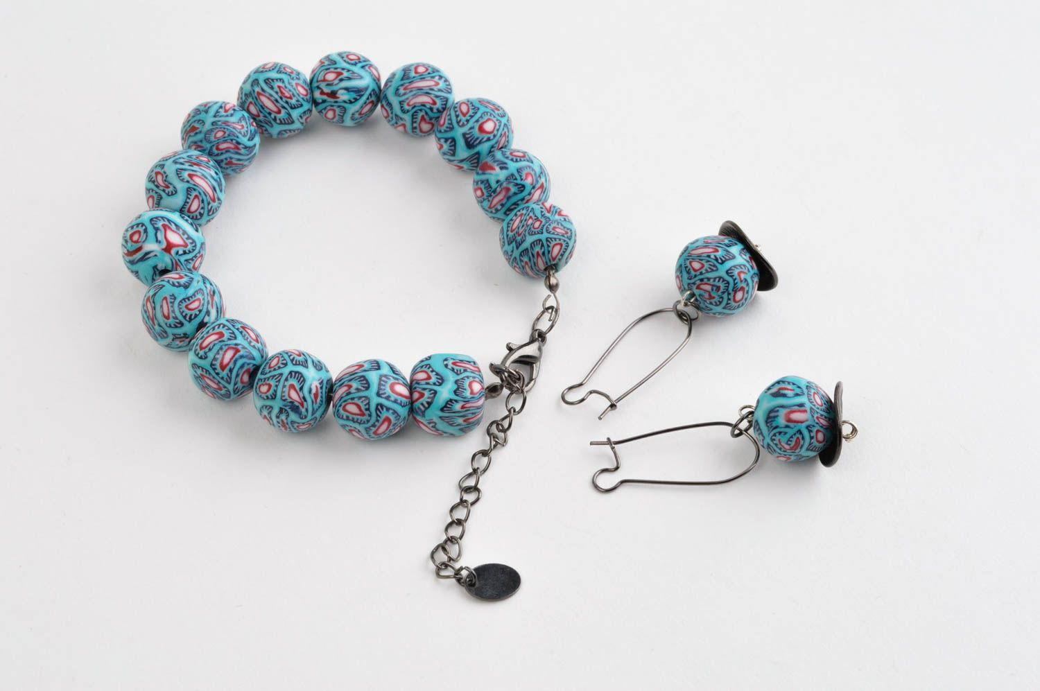 Bracelet boucles d'oreilles Bijoux faits main boules bleues Cadeau femme photo 3