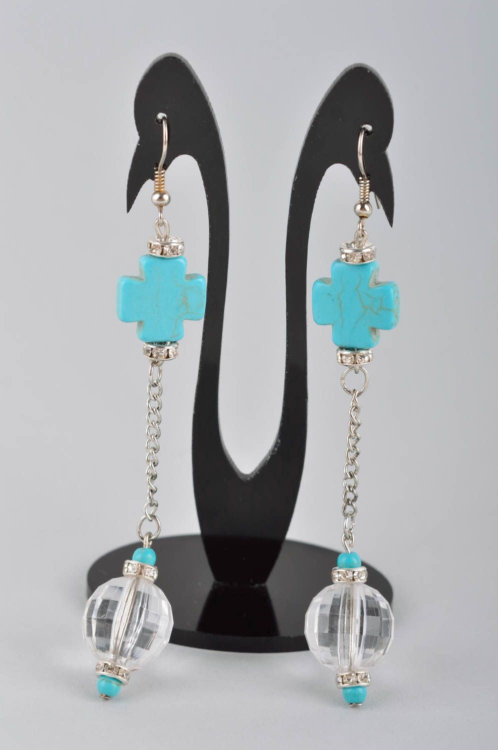Handmade earrings with turquoise long earrings with charms evening jewelry photo 2