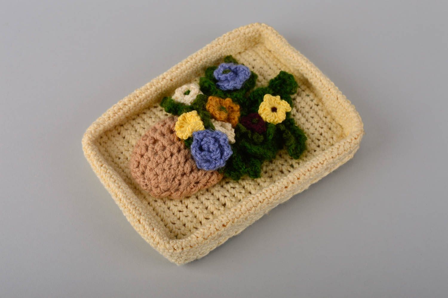 Handmade wall picture with flowers crochet wall panel home decor ideas photo 3