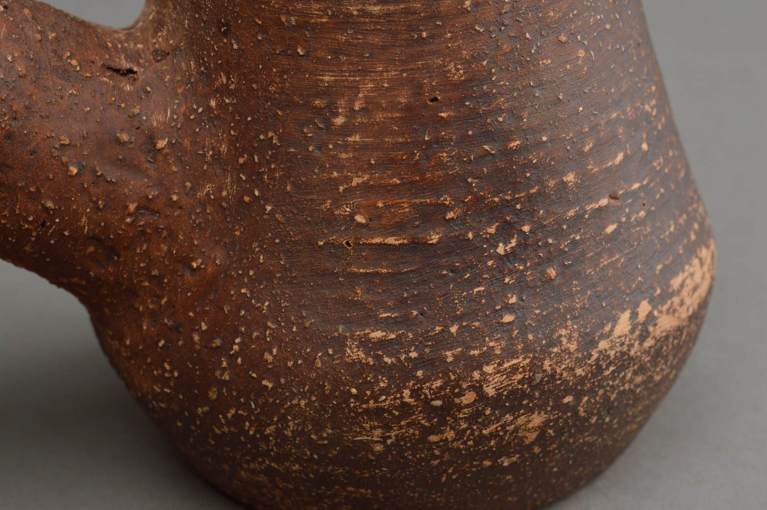 Beautiful brown handmade designer ceramic cezve molded of red clay 150 ml photo 5
