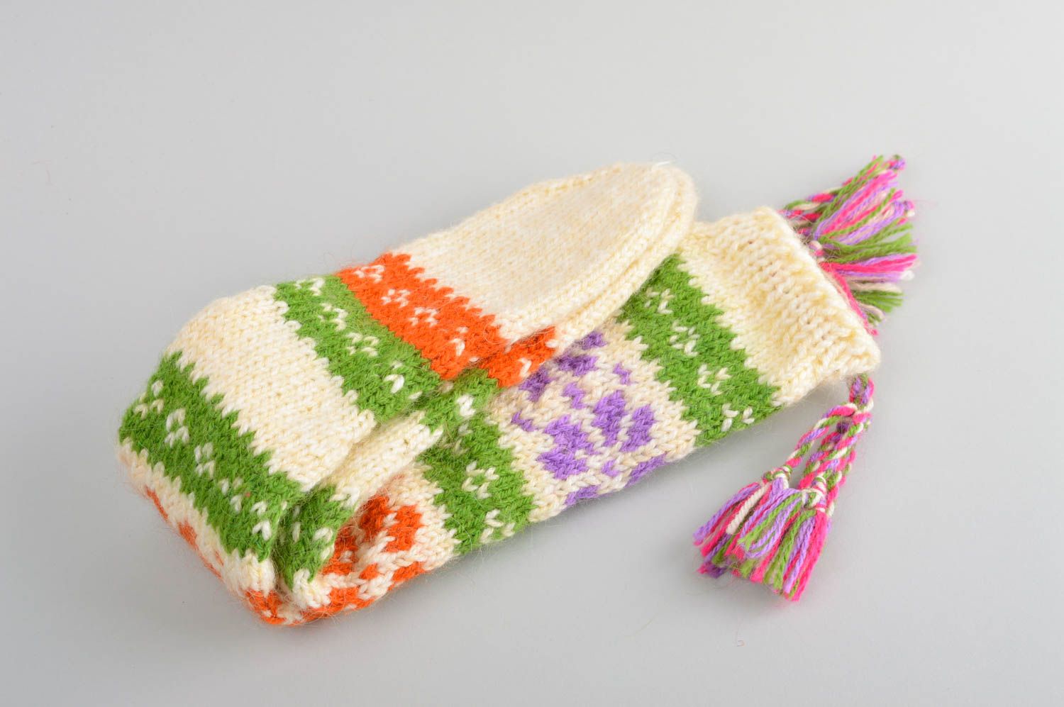 Разноцветные носки ручной работы шерстяные носки теплые зимний аксессуар фото 5