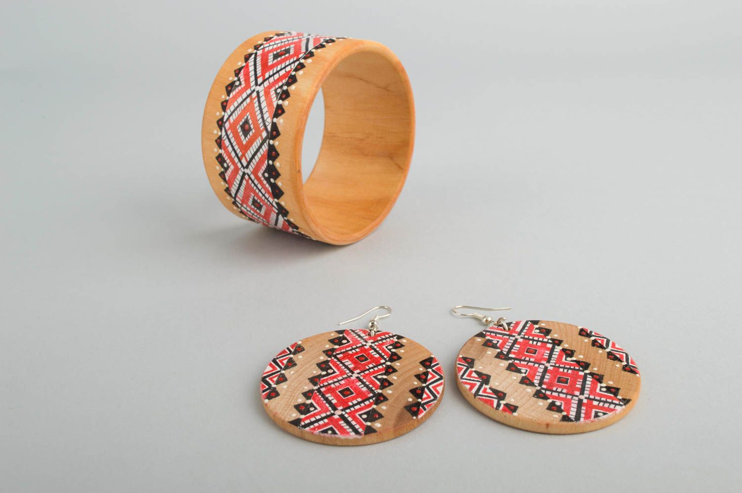 Wooden jewelry set handmade earrings wooden bracelet designer accessories photo 4