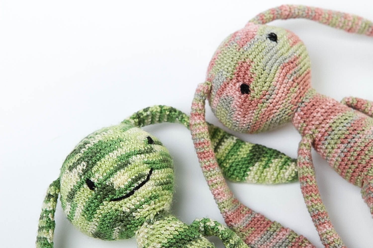 Handmade designer cute toys 2 stylish crocheted toys green lovely rabbits photo 3