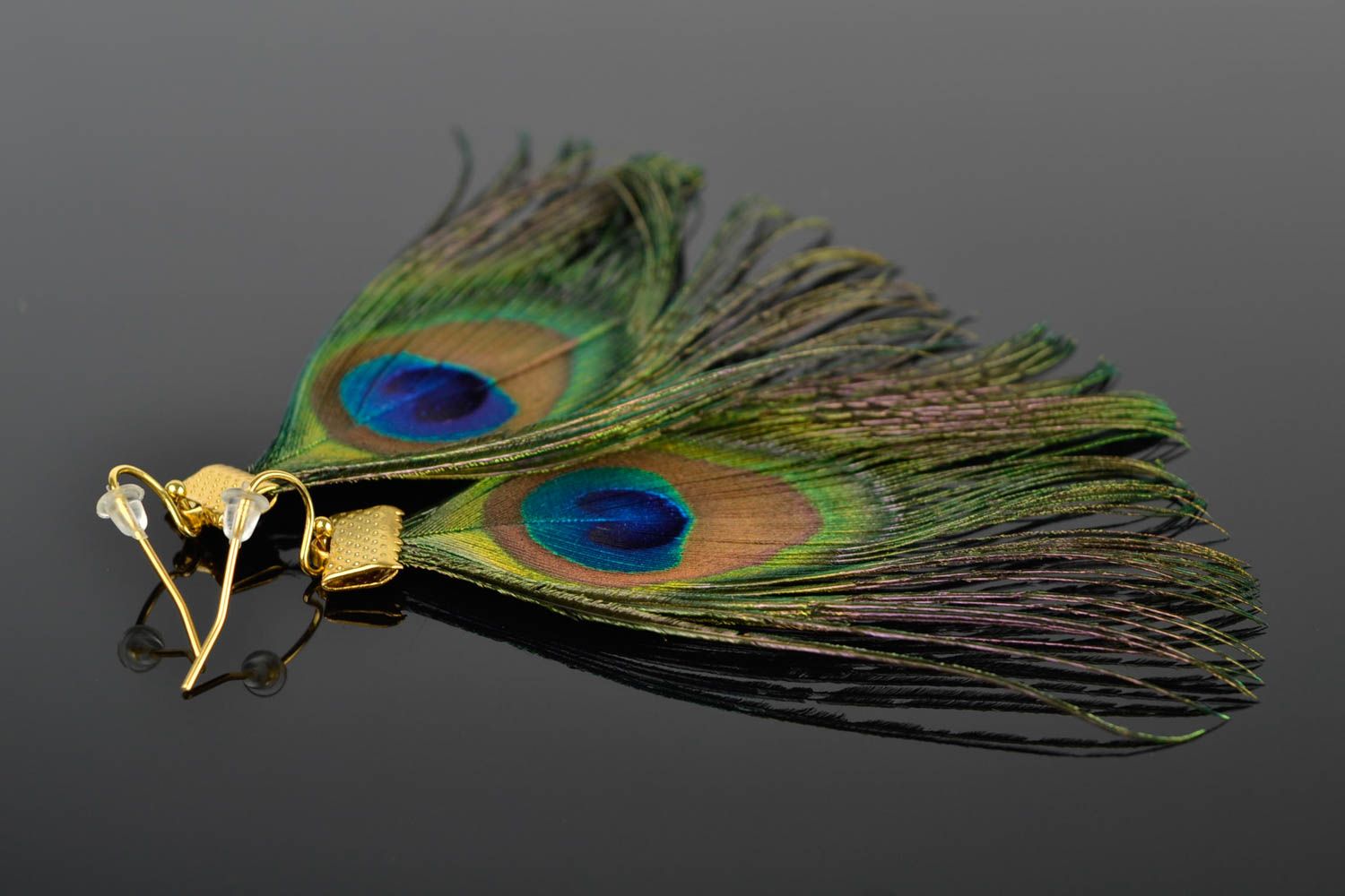 Unique peacock feather earrings designer jewelry stylish handmade bijouterie photo 1