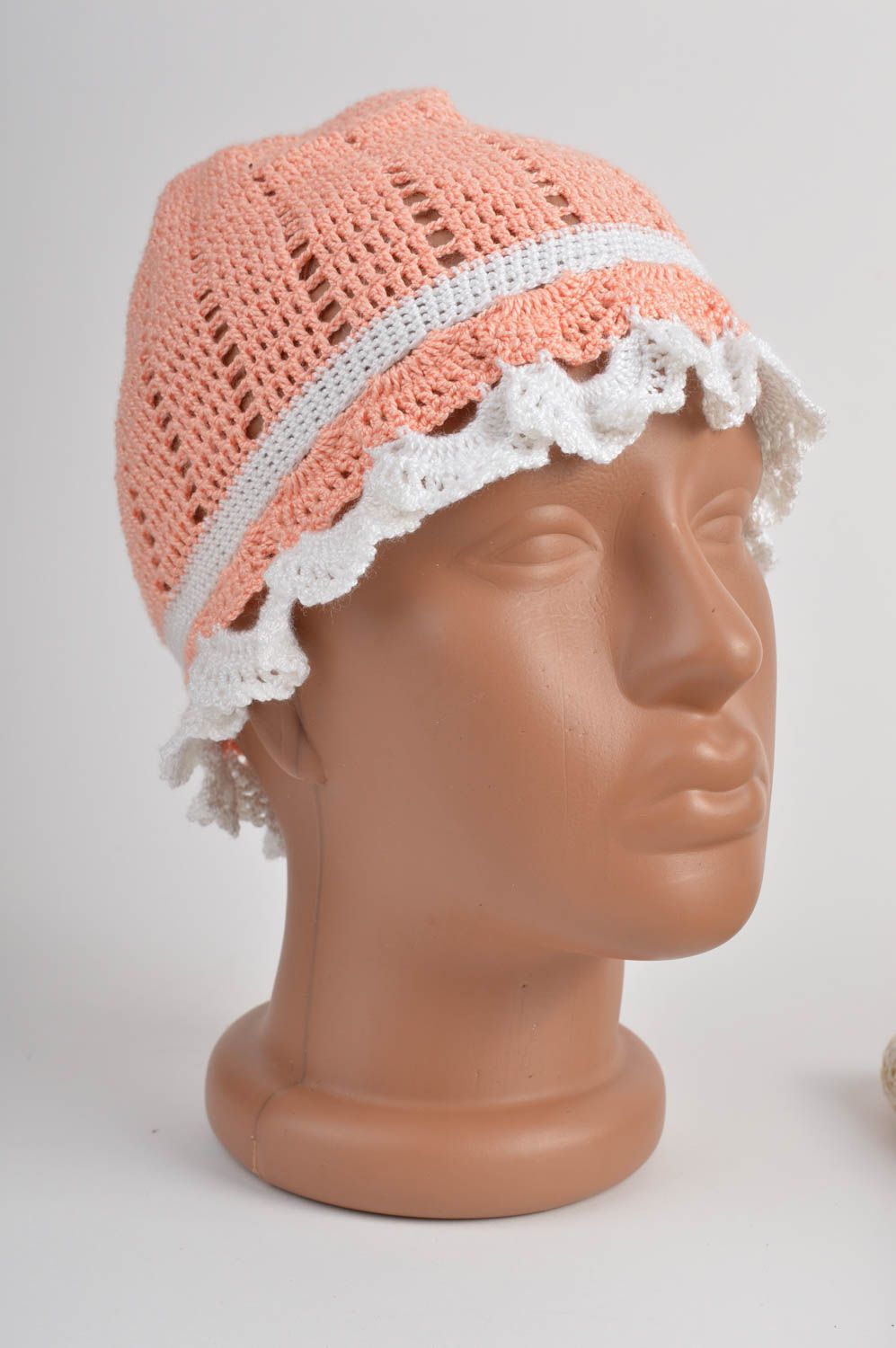 Bonnet tricot fait main Chapeau au crochet fils coton acrylique Vêtement fille photo 2