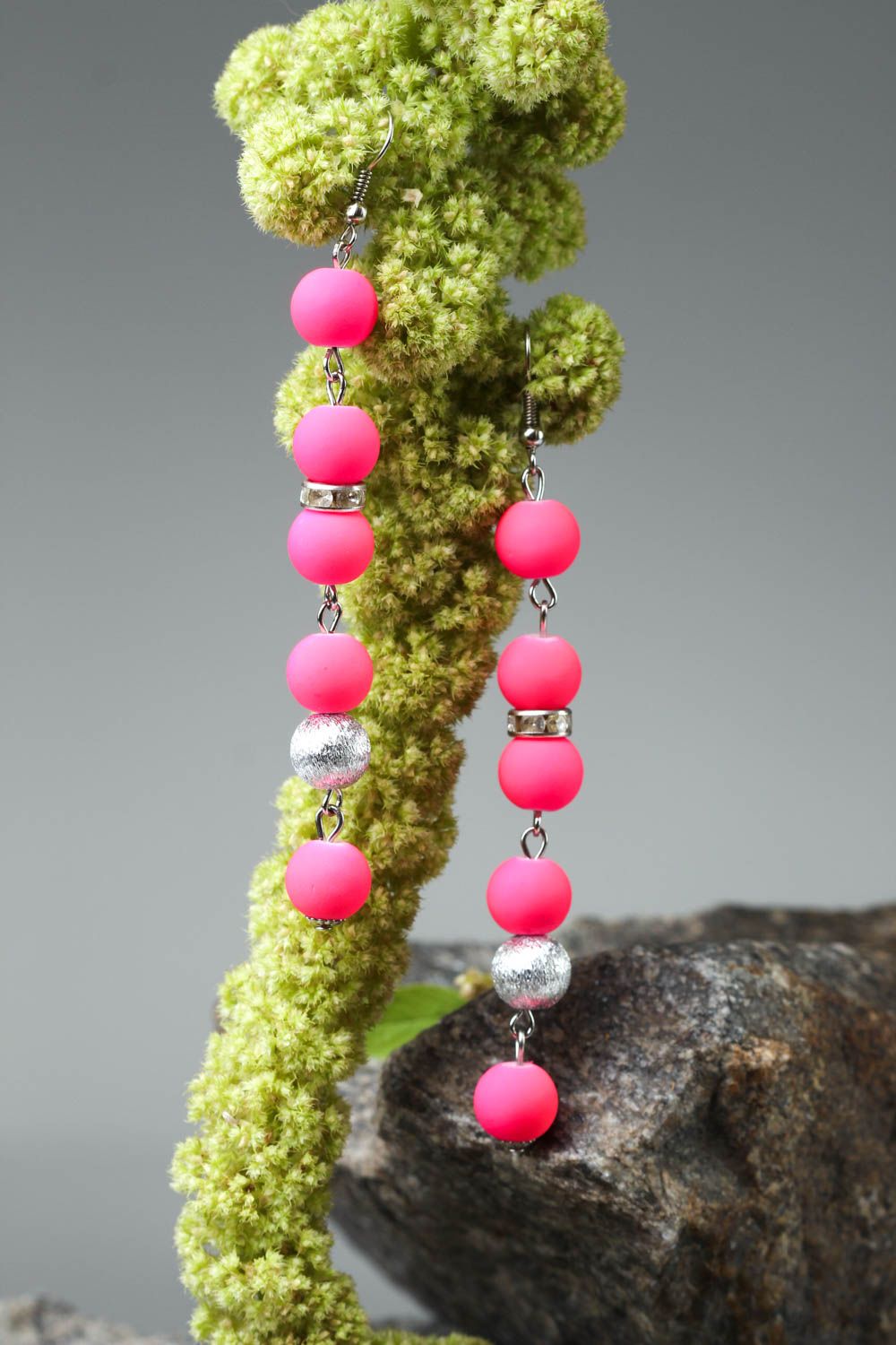 Damen Ohrringe handmade Keramik Schmuck lange Ohrringe Frauen Geschenke rosa foto 1