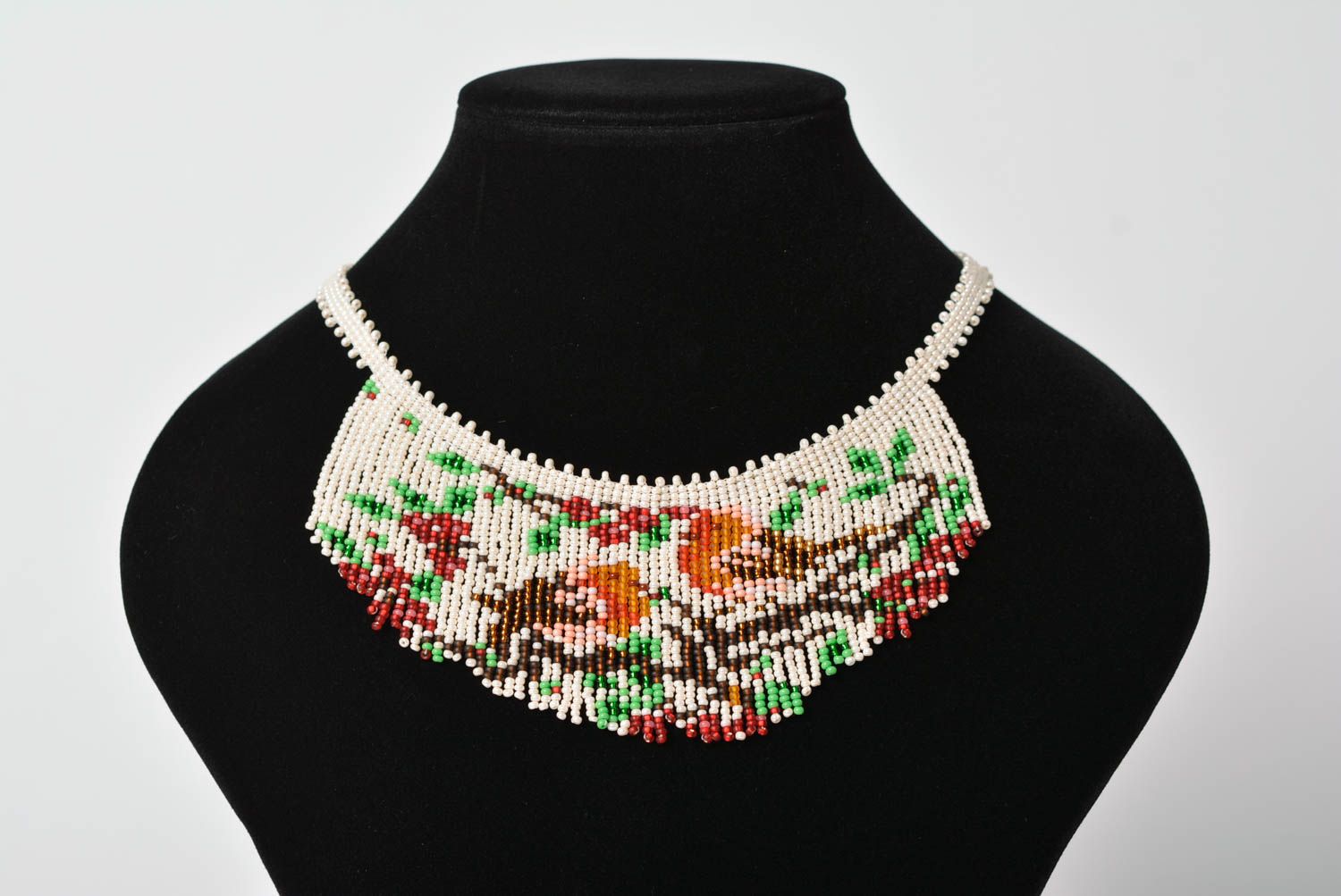 Beautiful light women's handmade woven beaded necklace designer jewelry photo 1