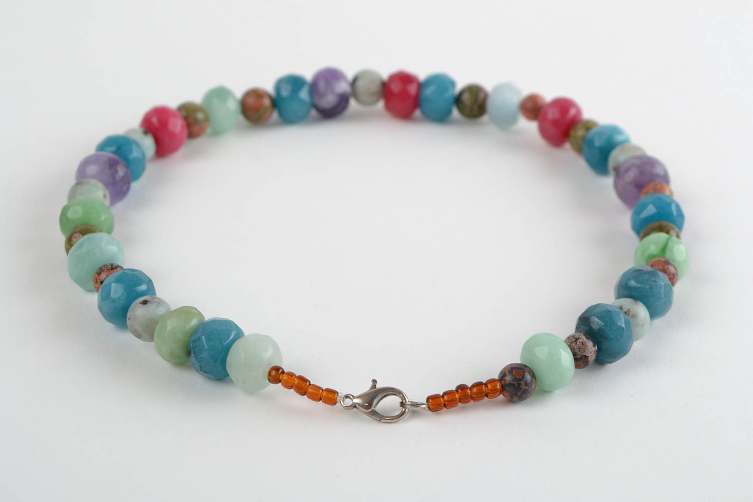 Handmade designer colorful women's necklace with natural stone beads photo 4