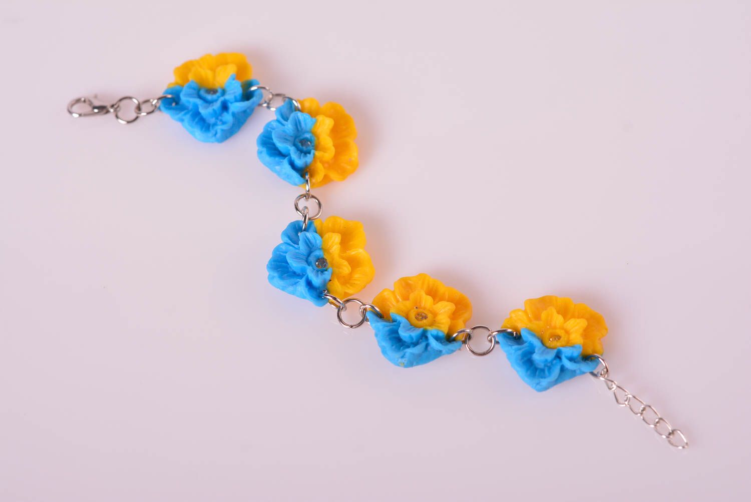 Chain tennis clay yellow and blue flowers bracelet for a girl photo 4