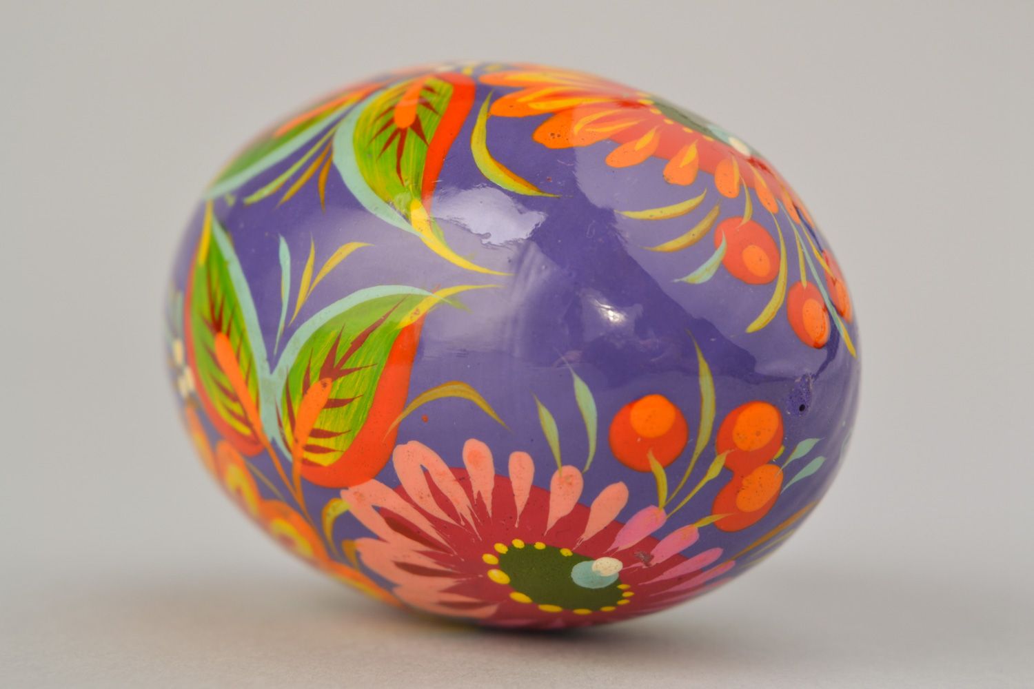 Handmade decorative wooden Easter egg with traditional Petrikivka painting  photo 4