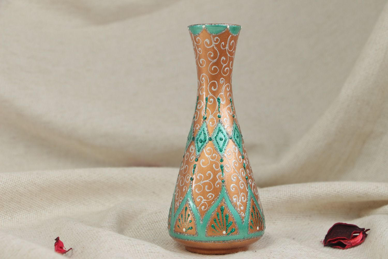 Керамическая ваза расписанная акриловыми красками объемом 250 мл фото 5