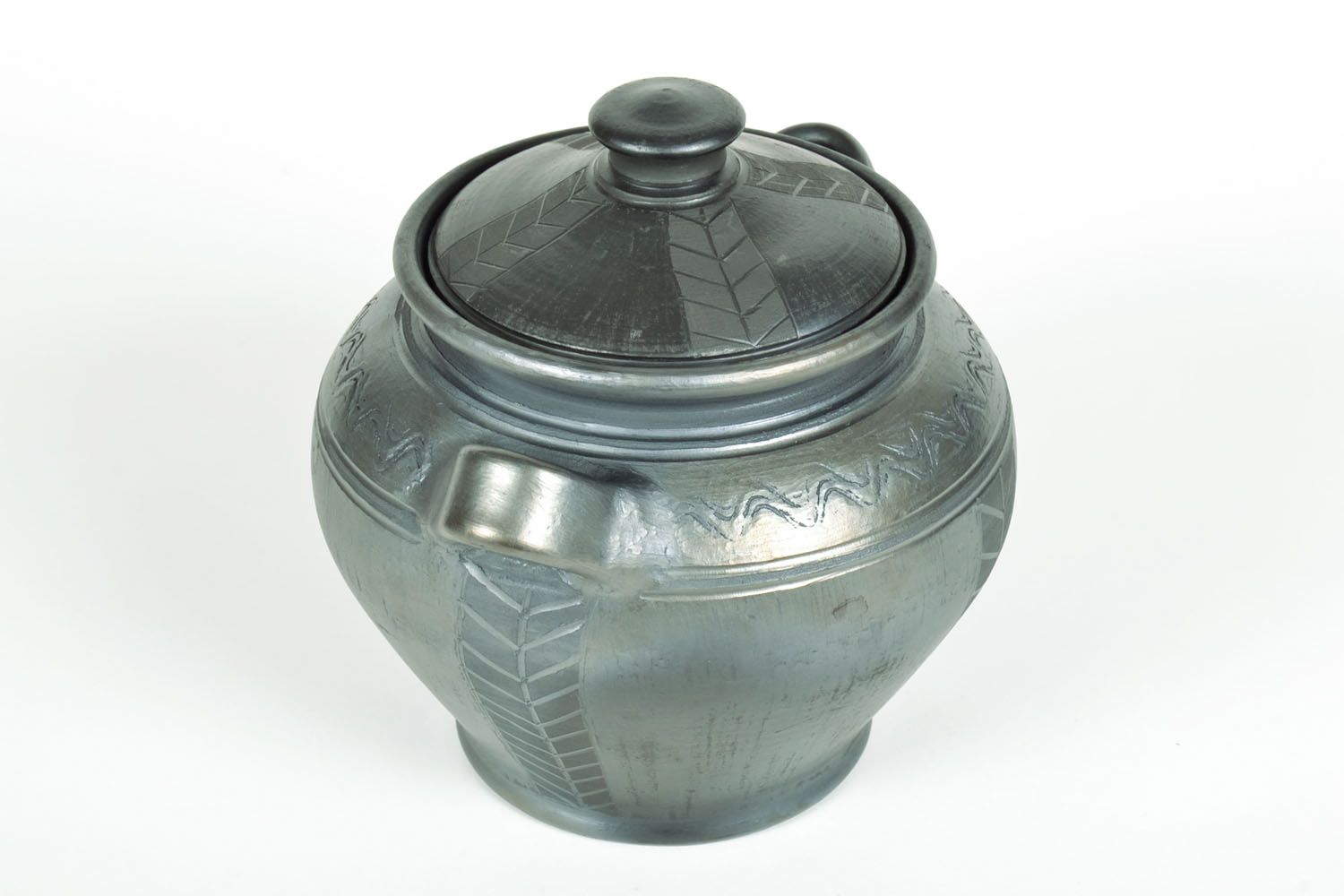 Smoke fired ceramic pot with a lid photo 4