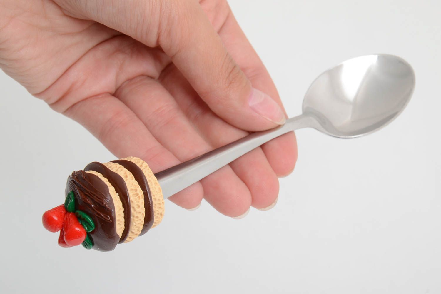 Handmade teaspoon with handle made of polymer clay unusual design cutlery photo 5