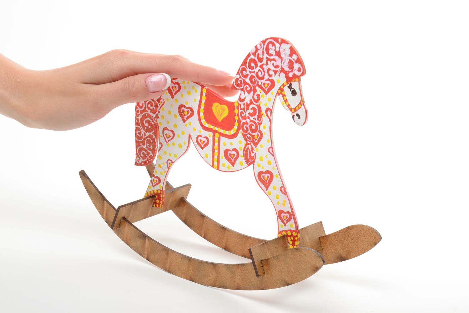 Small handmade painted plywood toy rocking horse for children photo 5