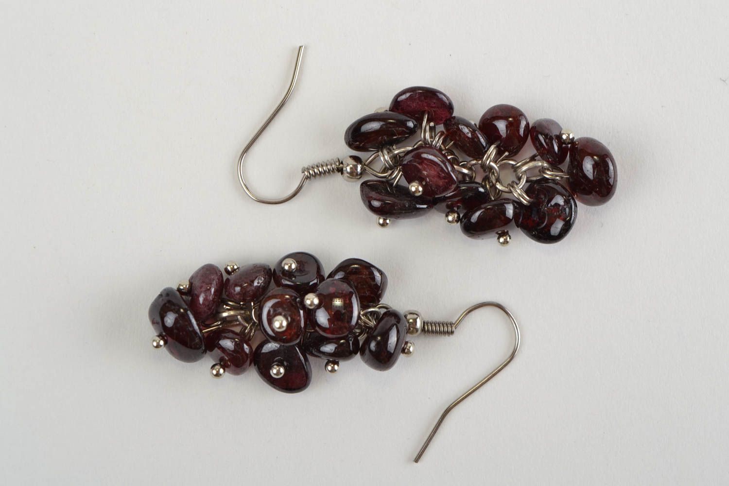 Earrings with charms made of natural stones handmade brown accessory photo 3