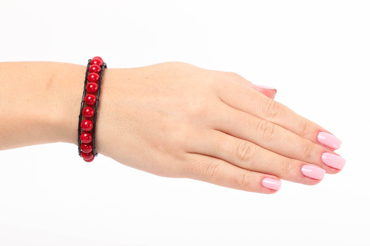Bracelet en corail et cordon Bijou fait main rouge tressé Cadeau pour femme photo 5