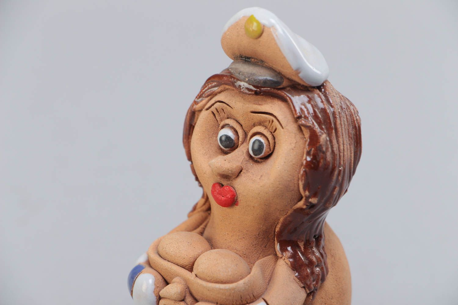 Handmade collectible miniature ceramic figurine of sailor woman painted photo 3