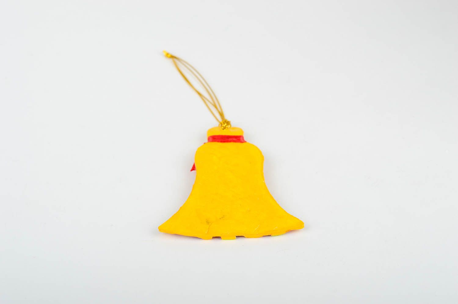 Игрушка на елку handmade декор для дома игрушка из глины Колокольчик желтый фото 4