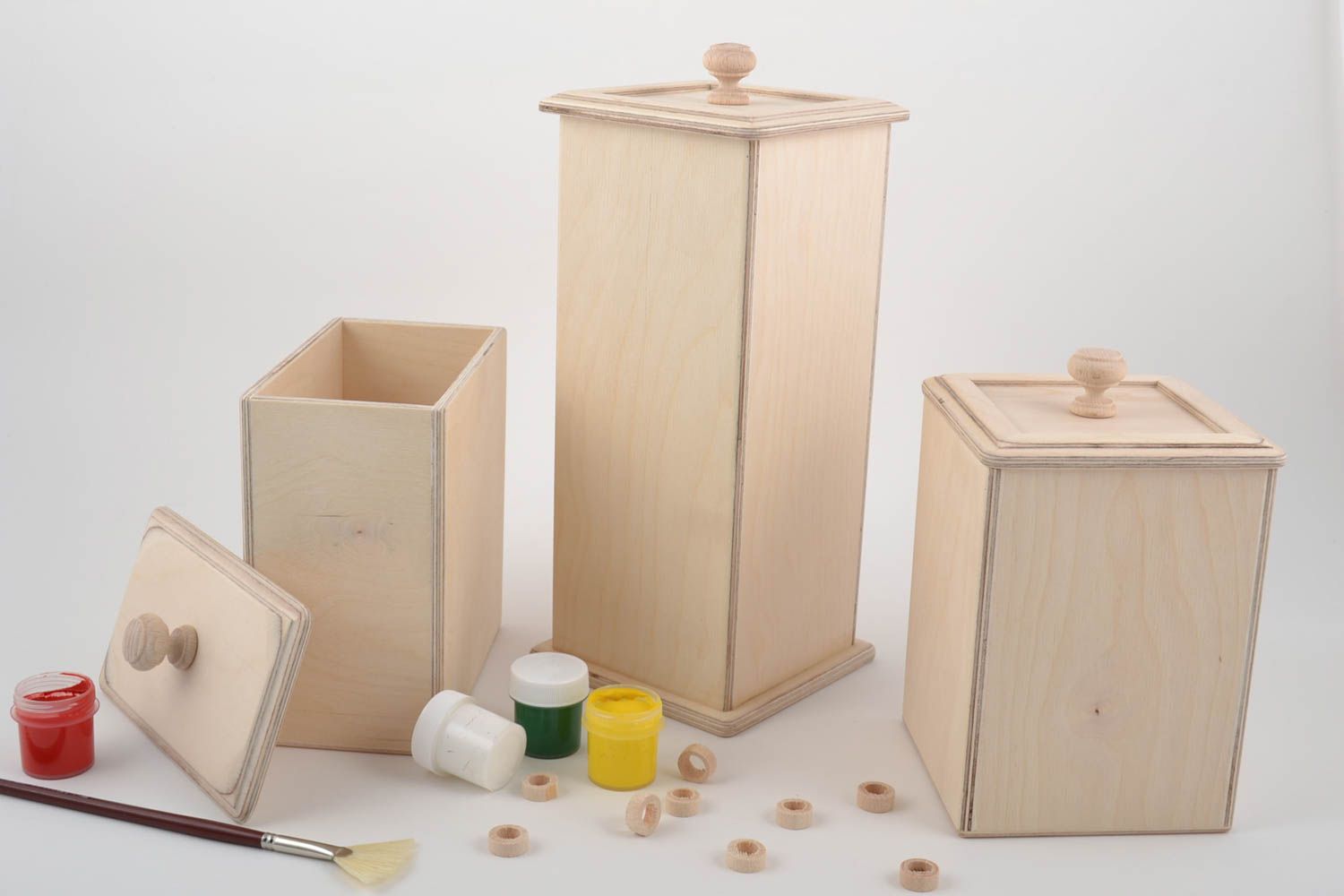 Boîtes en bois 3 pièces de cuisine faites main pour peinture ou serviettage photo 1