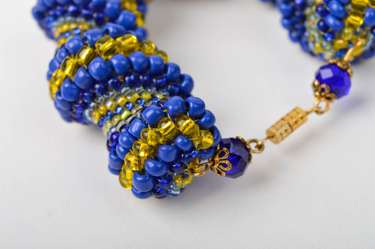 Dark blue and gold color beads bracelet on chain adjustable cord photo 4