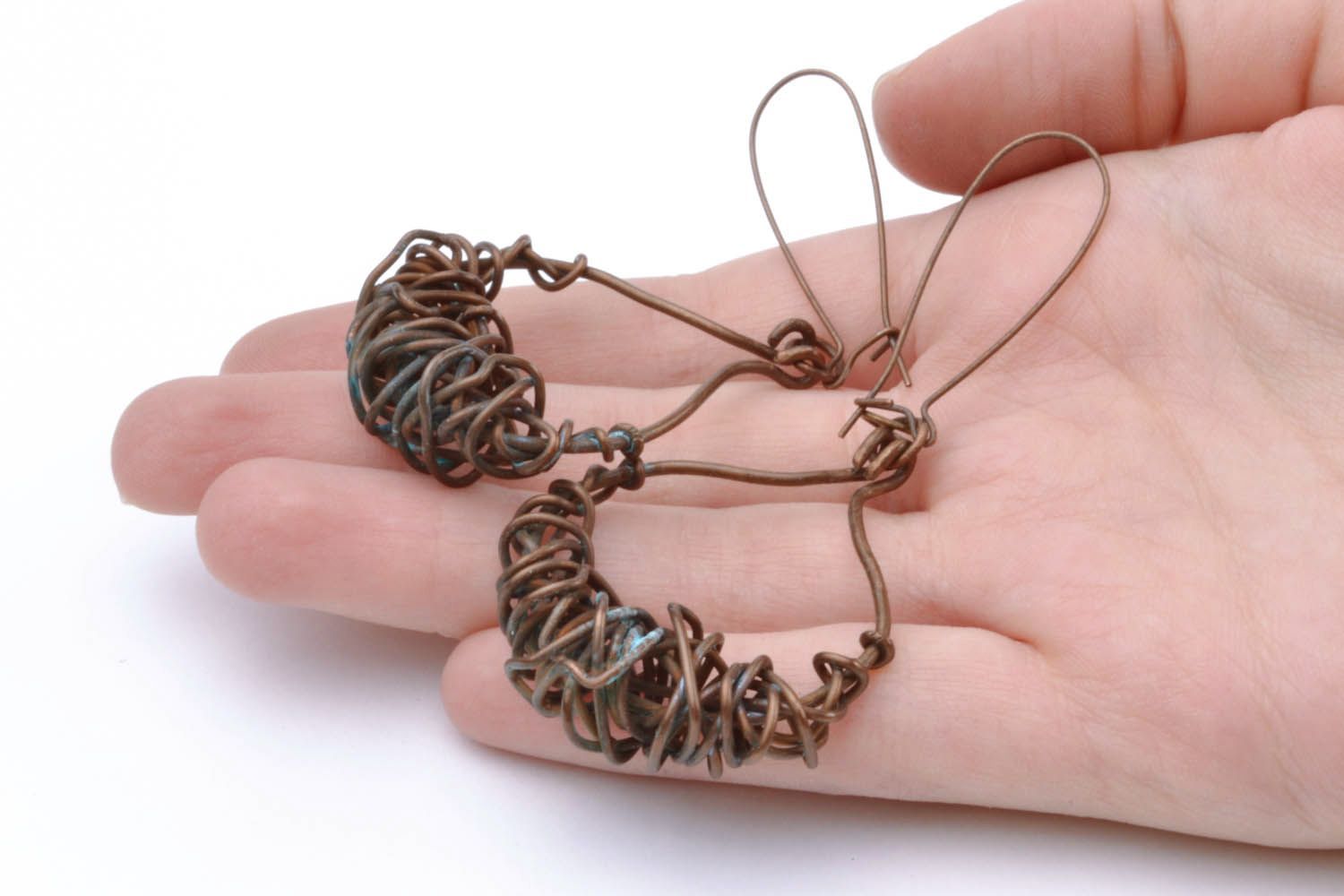 Long forged copper pendant earrings  photo 2